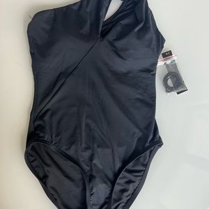 Carmen Marc Valvo One Shoulder Cut Out 1 PC Twisted Tides Palm Black Sz 6 NWT